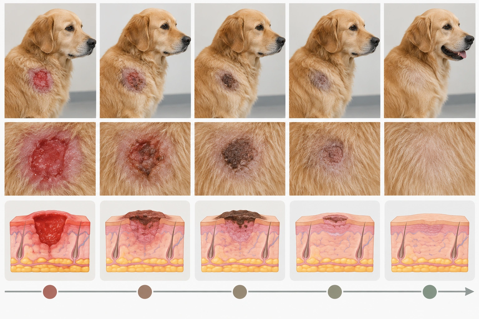 Timeline showing how long a dog hotspot lasts and when it heals
