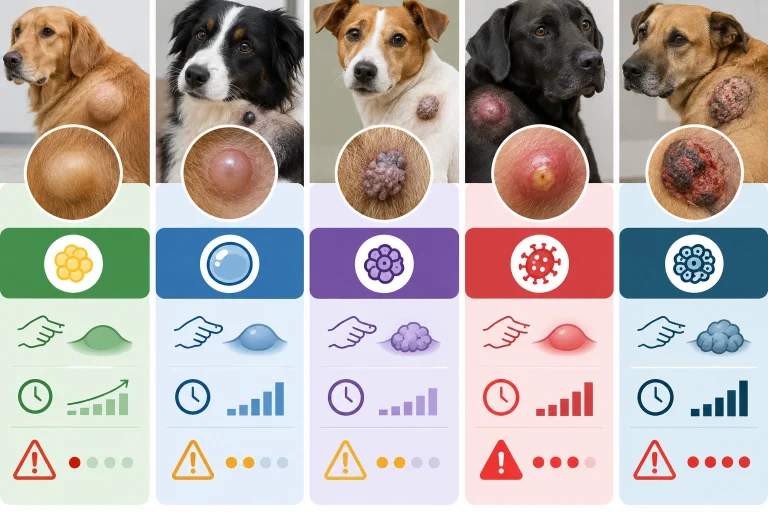 Comparison chart of common dog lump types and warning signs