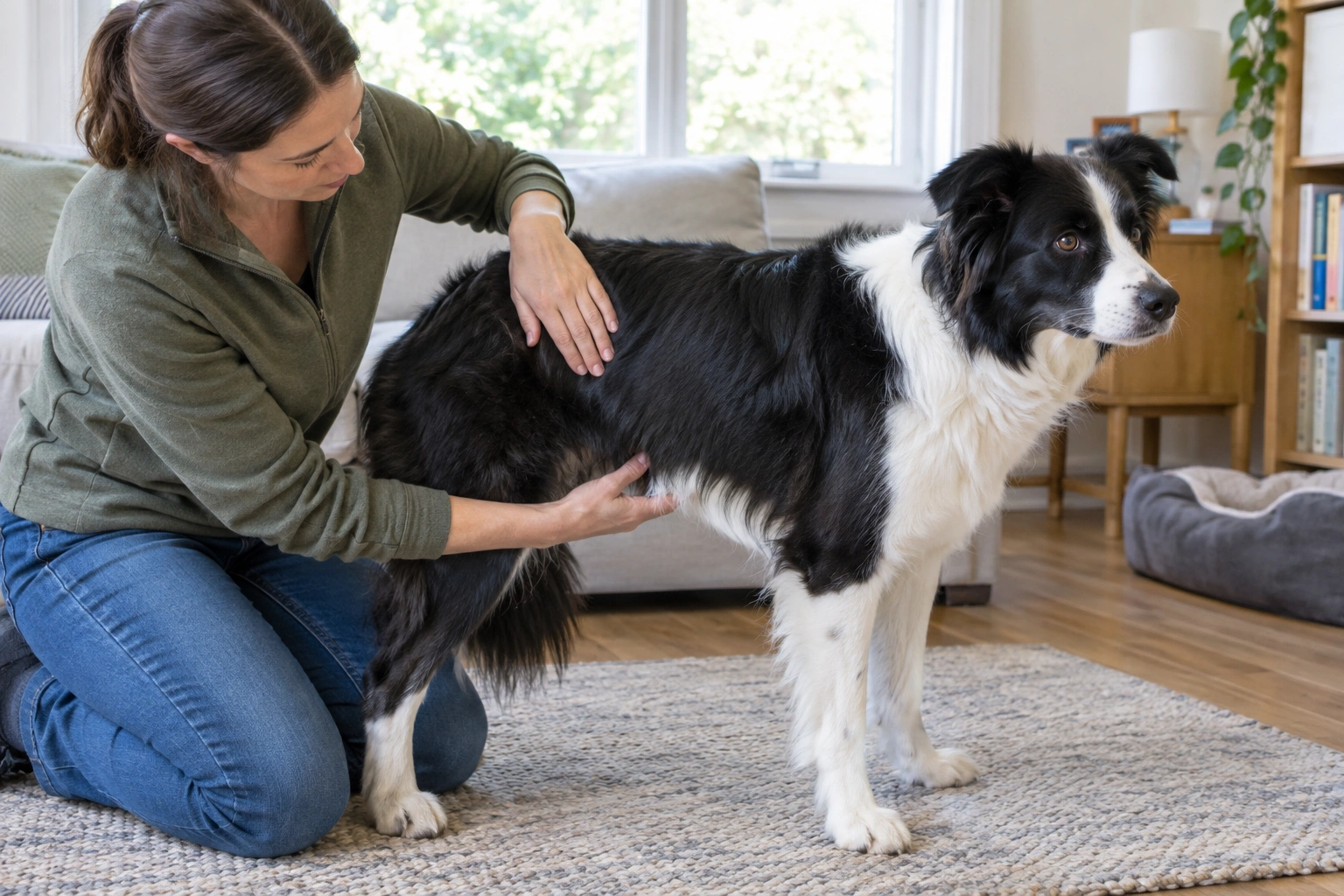 Owner checking a dog’s ribs waist and abdominal tuck