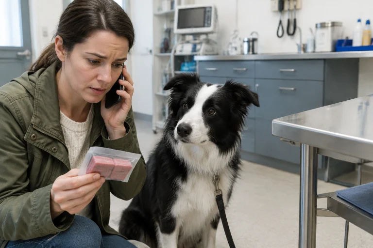 Dog owner calling a veterinarian after suspected rat poison ingestion