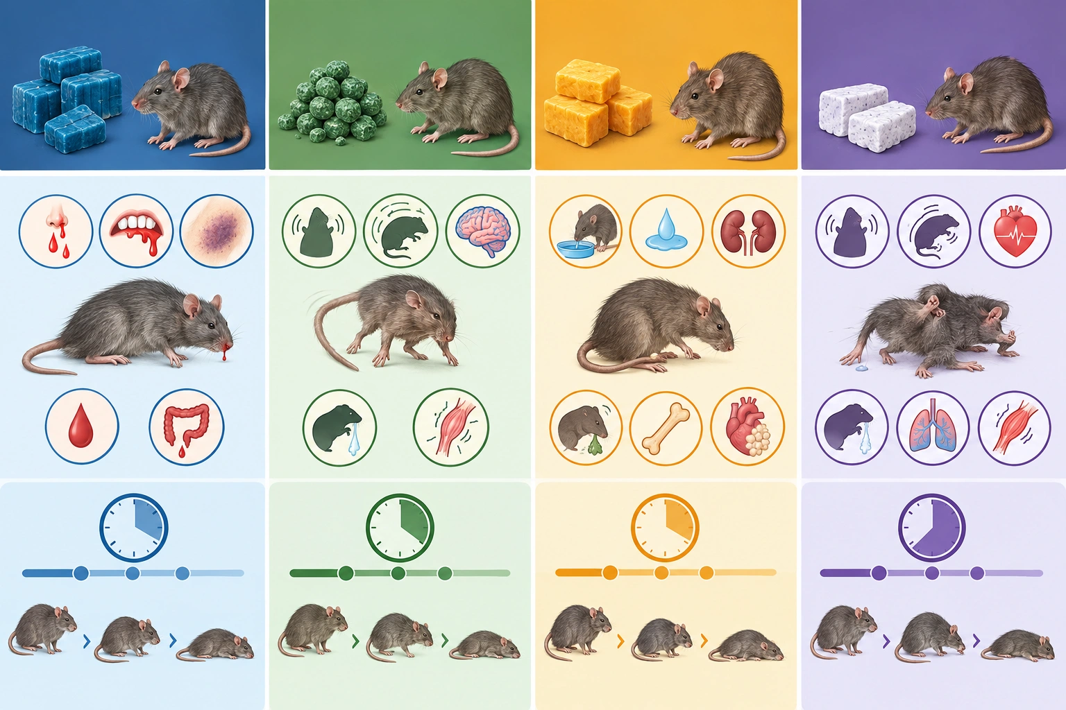 Comparison chart of rat poison types and symptoms in dogs