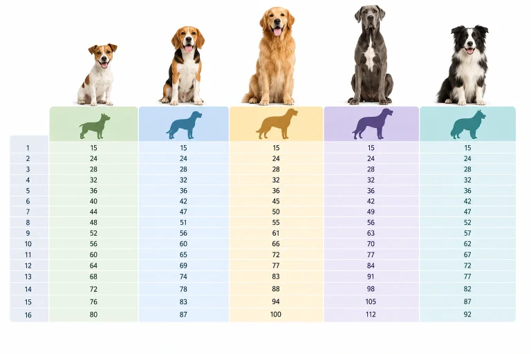Comparison table showing when dogs are considered senior by breed size