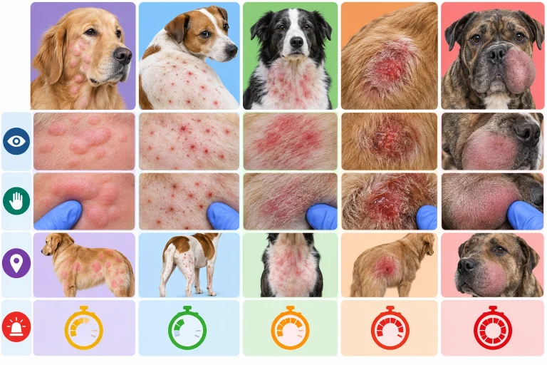 Comparison chart showing hives versus flea bites rash hot spots and facial swelling