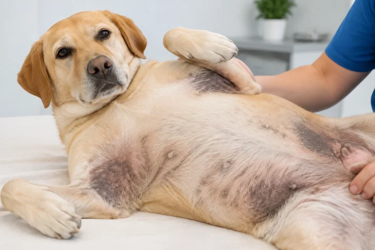 Dog skin darkening on the belly and armpits