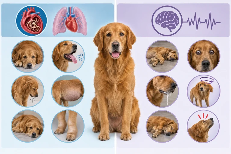 Border Collie owner comparing heartworm symptoms and seizure emergency signs