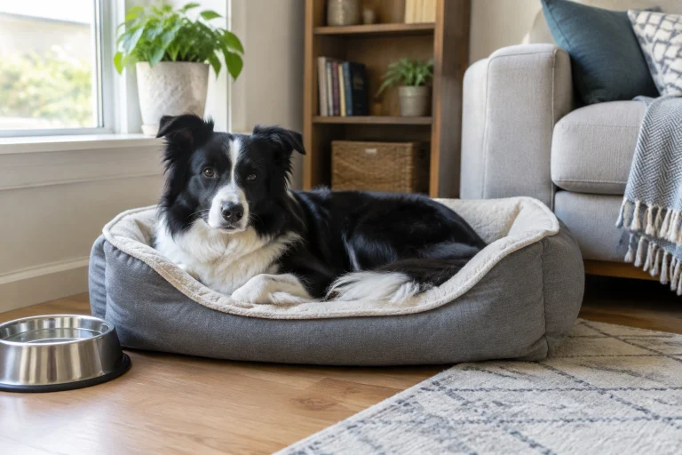 Border Collie resting quietly at home while alone