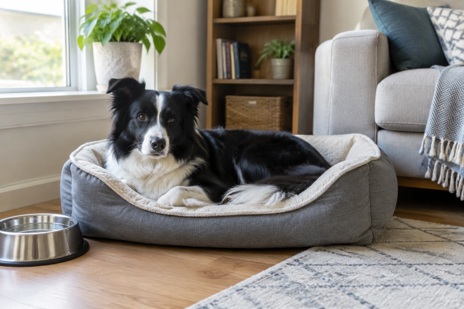 Border Collie resting quietly at home while alone