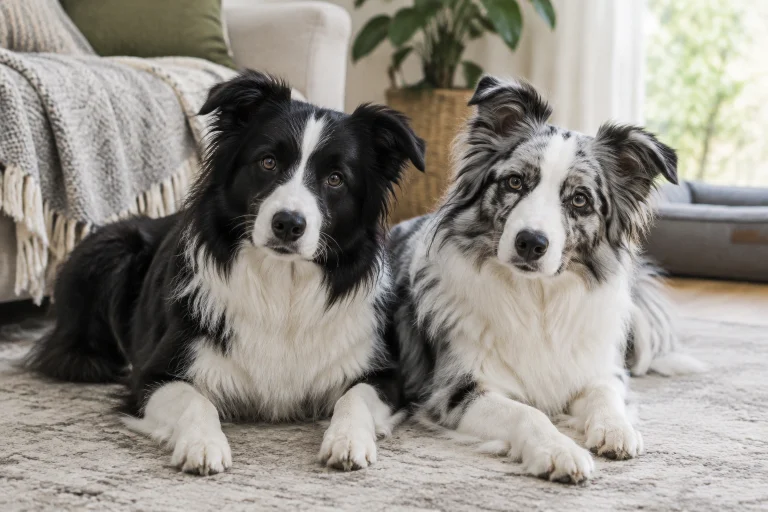 Two Border Collies resting calmly together