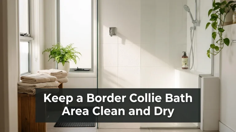 Clean and dry modern dog bathing area with towels and non-slip mat.