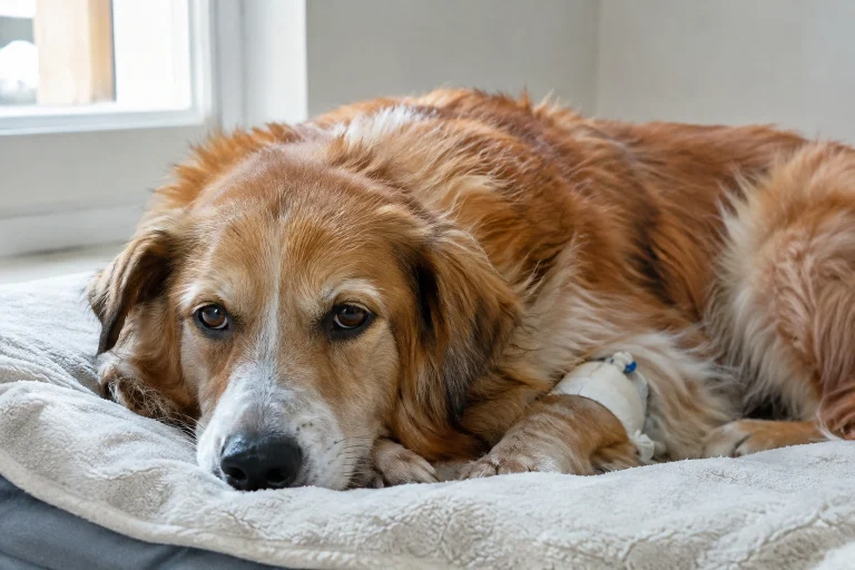 Dog showing signs of illness and discomfort