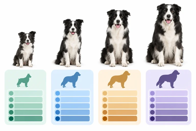 Table showing typical senior dog ages by size