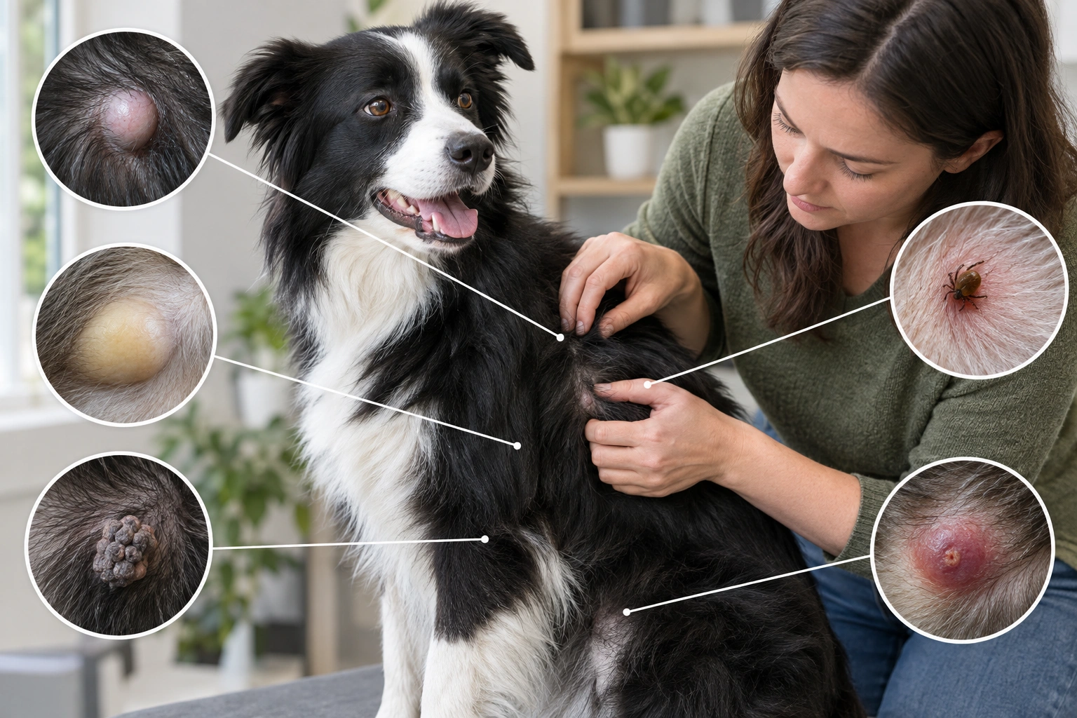 Border Collie owner checking a dog for a new skin lump